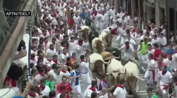 Running of the bulls in Pamplona, Spain 