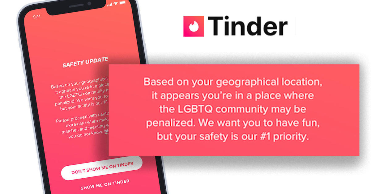 Tinder safety: Tinder launches safety feature to warn LGBTQ users when they  are in countries with discriminatory laws - CBS News
