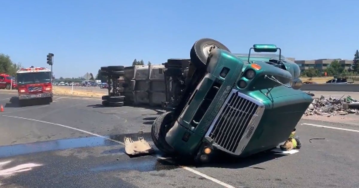 Dump Truck Overturns On Highway 50 Near Watt Avenue - CBS Sacramento