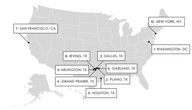 Hardest Working Cities Map 