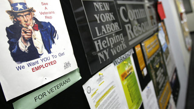 A job resource flier is seen on the community resources wall at the New York State Department of Labor in New York 