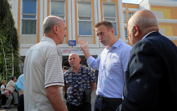 Russian opposition leader Navalny visits a polling station during a local election in Moscow 