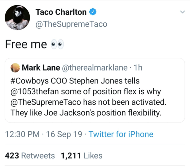 Taco Charlton tweet before it was deleted 