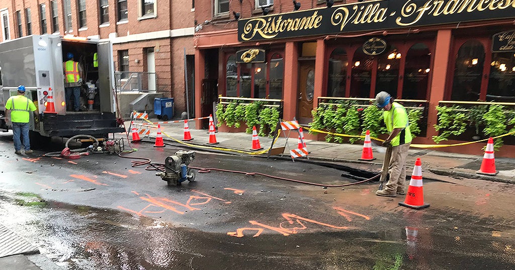 Water Main Break Shuts Down Part Of North End Street - CBS Boston