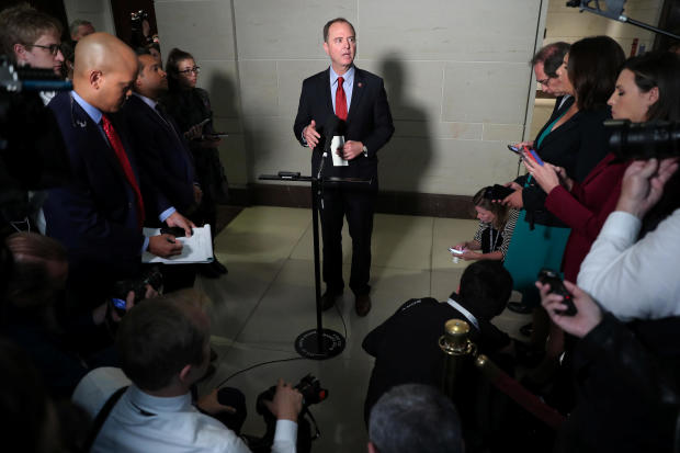 House Intelligence Committee Chairman Schiff speaks to reporters after U.S. Ambassador to European Union Sondland failed to show on Capitol Hill in Washington 