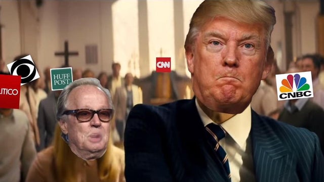 A likeness of President Trump is seen in a graphic, violent parody video. 