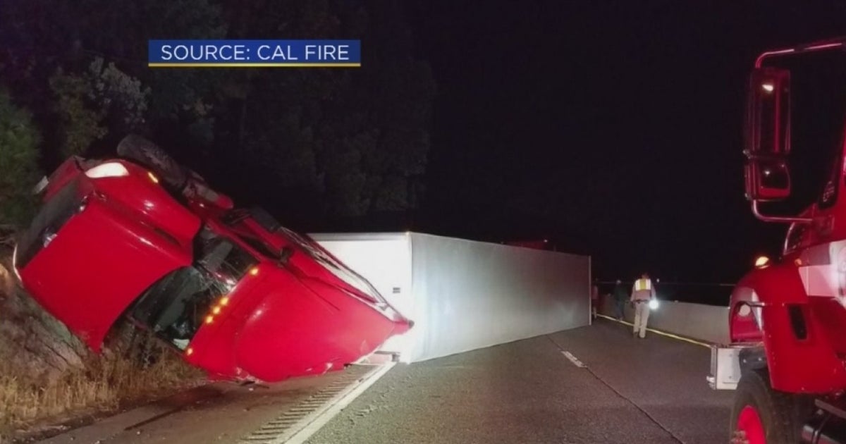 Overturned Big Rig Shuts Down WB I-80 Near Colfax - CBS Sacramento