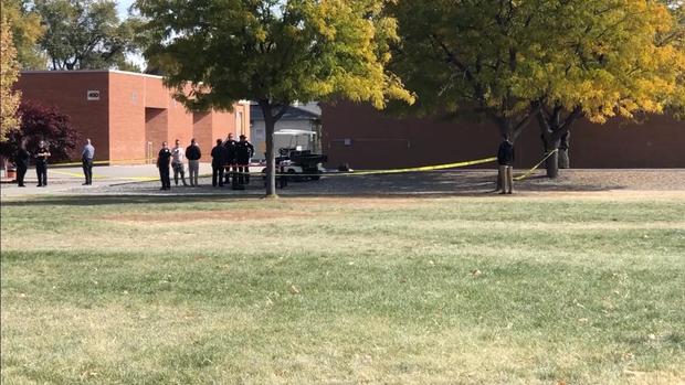 An image of police outside Grand Junction High School after a stabbing. 
