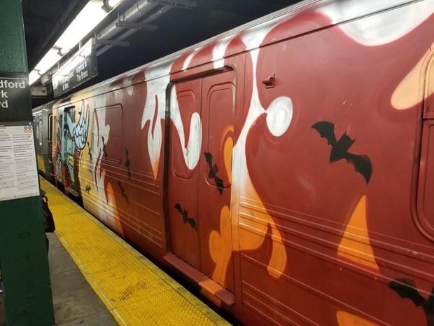 Subway car vandalized 