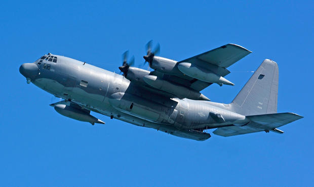 A U.S. military C-130 Hercules aircraft is seen flying on July 1, 2016, in Townsville, Australia. 