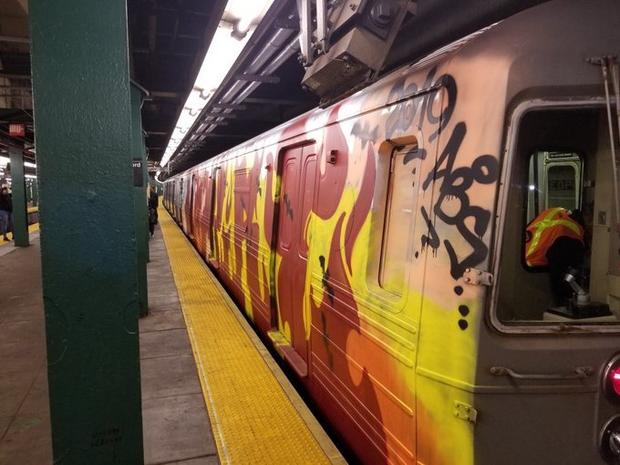 Subway car vandalized 