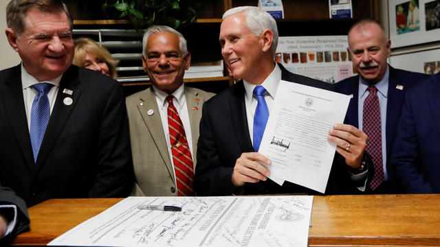 U.S. Vice President Pence files candidacy papers for President Trump to appear on the 2020 New Hampshire primary election ballot in Concord 
