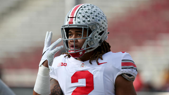 Chase Young, No. 2 of the Ohio State Buckeyes, looks on prior to a game against the Maryland Terrapins at Capital One Field on November 17, 2018, in College Park, Maryland. 