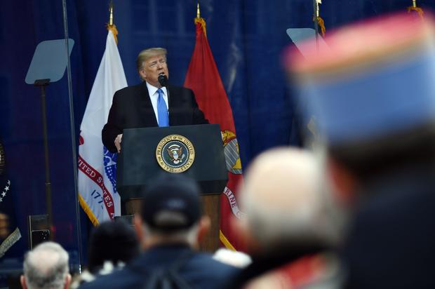 President Trump delivers remarks during the New York City Veterans Day Parade on November 11, 2019, in New York. 