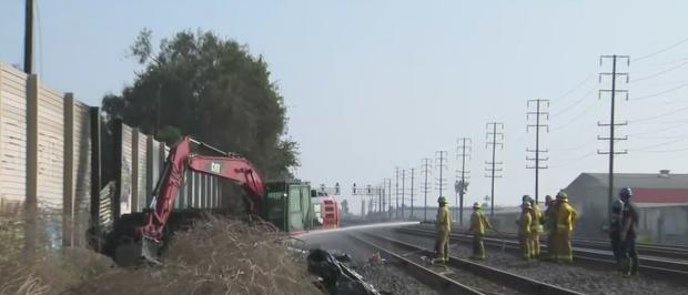 Fire Breaks Out In Stack Of Wooden Railroad Ties In Commerce 