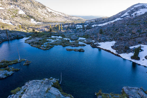 Aerial View of Mountain Lake in Northern California 