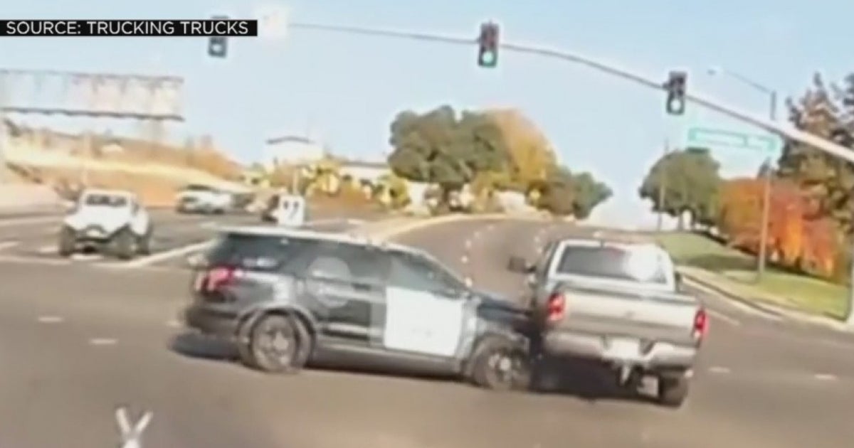 Caught On Camera CHP Patrol Car Crashes Into Truck In Intersection