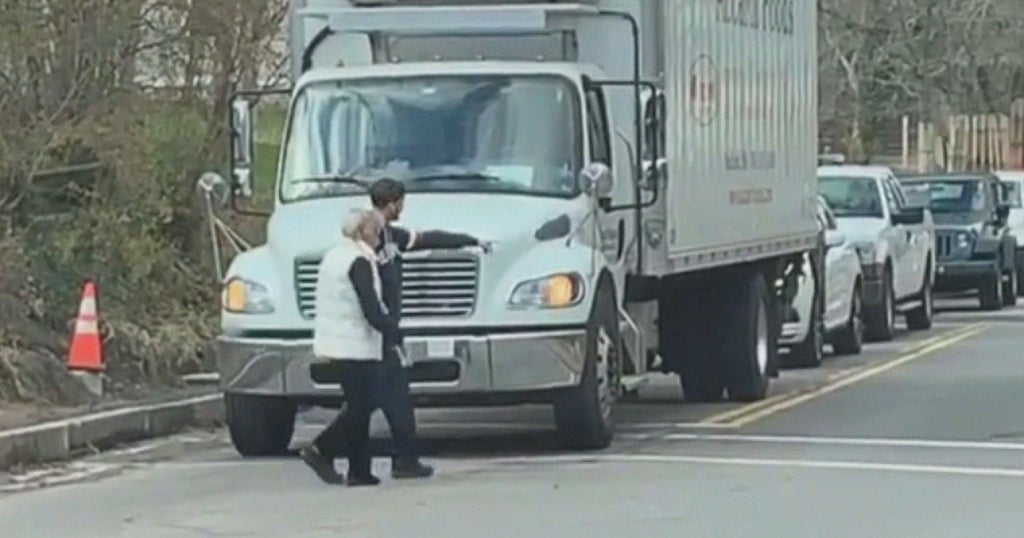 Truck Driver Stops Traffic To Help Woman Cross Street - CBS Boston