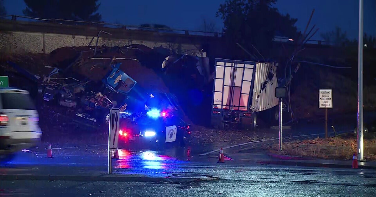 Big Rig Crashes Off Highway 50 In Sacramento During Wet Monday Morning ...
