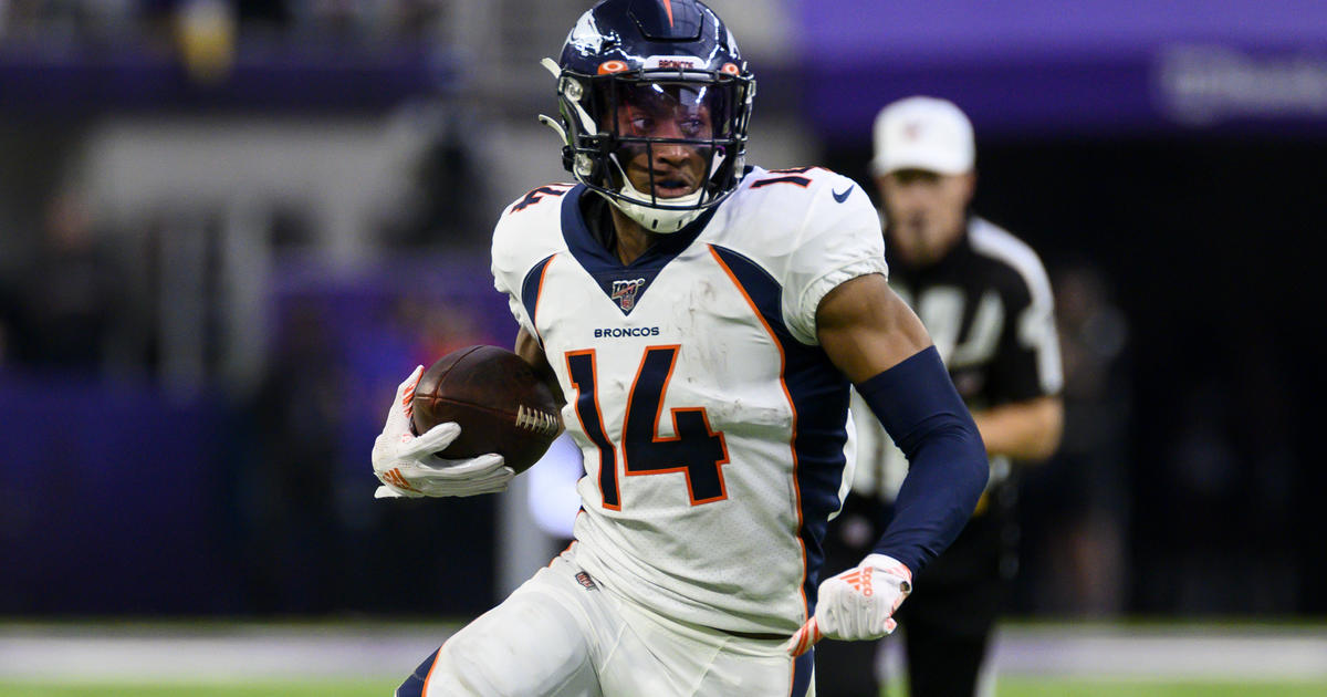 Courtland Sutton of the Denver Broncos lines up on offense against