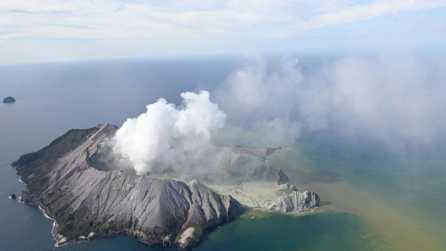 An aerial view of the Whakaari, also known as White Island volcano, in New Zealand 