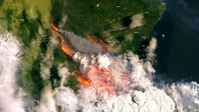 A December 31, 2019 satellite view of the Batemans Bay in Australia 