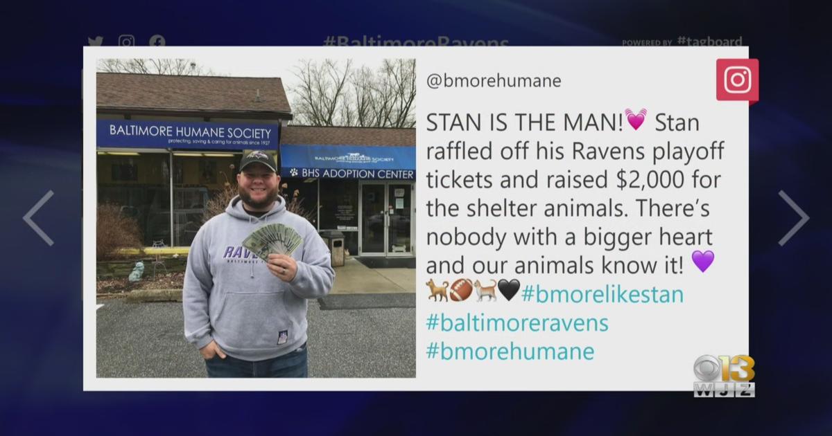 Ravens Fan Who Raffles Off Playoff Tickets For Humane Society Will Get To  See The Game After All - CBS Baltimore