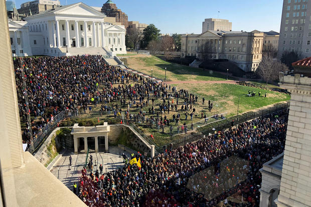 Demonstrators are seen during a pro-gun rally January 20, 2020, in Richmond, Virginia. 