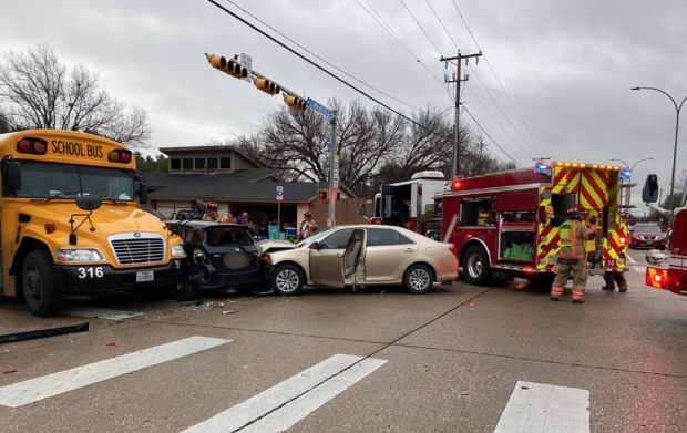 school bus and two cars crash in Arlington 