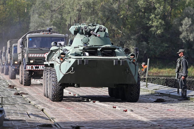 Bridge traffic recovery military exercise in Samara Region, Russia 