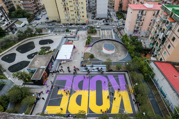 A top view of the basketball court, dedicated to the memory 