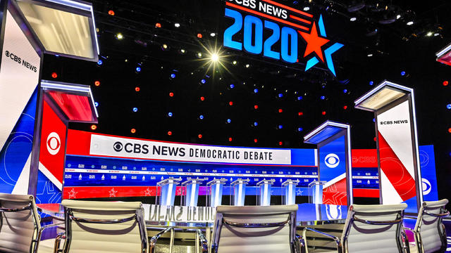 The stage for CBS News' Democratic debate is seen in Charleston, South Carolina. 