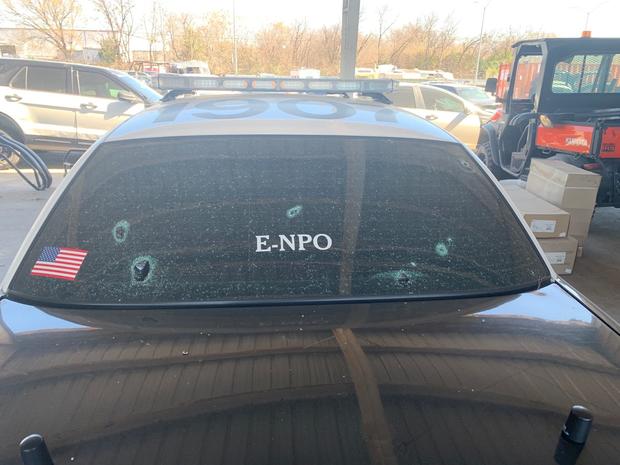 Fort Worth Police cruiser with bullet holes 