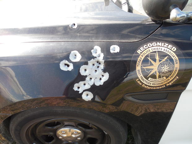 Fort Worth Police cruiser with bullet holes 