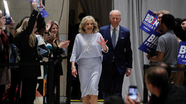 Democratic U.S. presidential candidate and former Vice President Joe Biden arrives with his wife Jill for a primary night speech in Philadelphia 