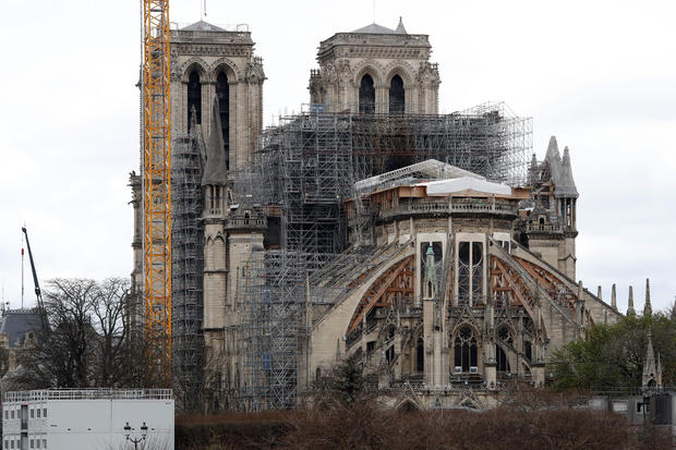 Notre Dame Cathedral is seen in Paris March 11, 2020, after it was partially destroyed by a fire in April 2019 whilst undergoing renovation work. 