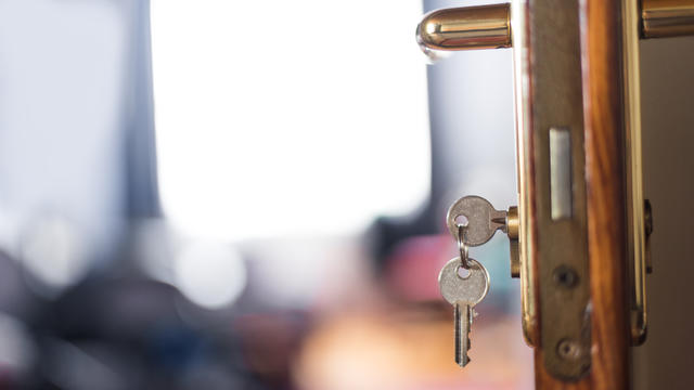 Keys from room hotel on the door 