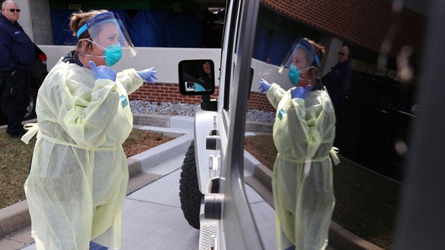 Drive Thru Coronavirus Testing Area Opens At Carroll Hospital in Westminster, Maryland 