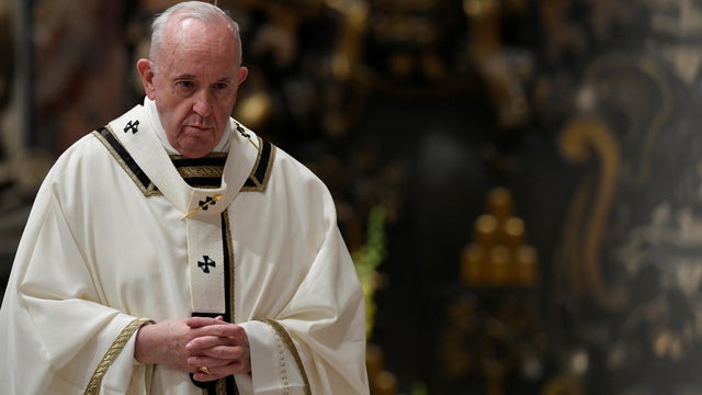 Pope Francis leads an Easter vigil service with no public participation due to the coronavirus (COVID-19) outbreak, in Vatican 