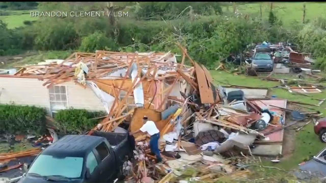 Social media images of damaged planes and buildings in the aftermath of a tornado in Monroe, Louisiana 