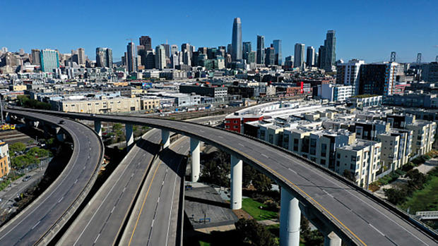 Coronavirus Lockdown - San Francisco Skyline from Interstate 280 
