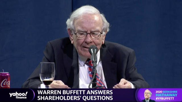 Video grab of Warren Buffett addressing shareholders at the annual meeting of his Berkshire Hathaway Inc, which is being virtually broadcast due to the coronavirus disease (COVID-19) pandemic, in Omaha 