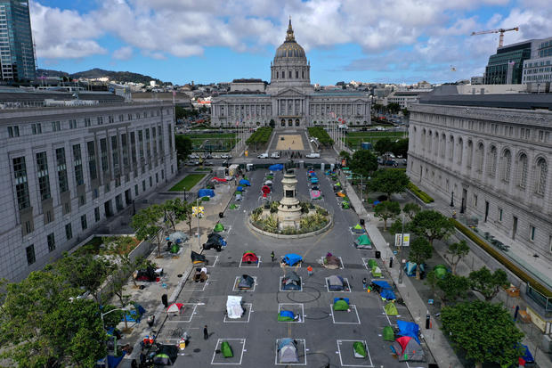 California reopens: A new encampment for the homeless by city hall 