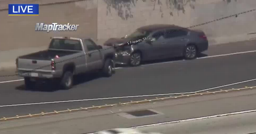 Stolen Truck Slams Into Car Head-On, Drives On Sidewalk In South LA ...