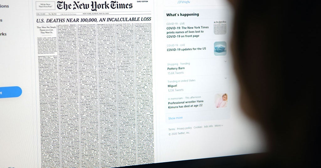 New York Times Lists 1,000 Victims Of Coronavirus Pandemic On Front ...