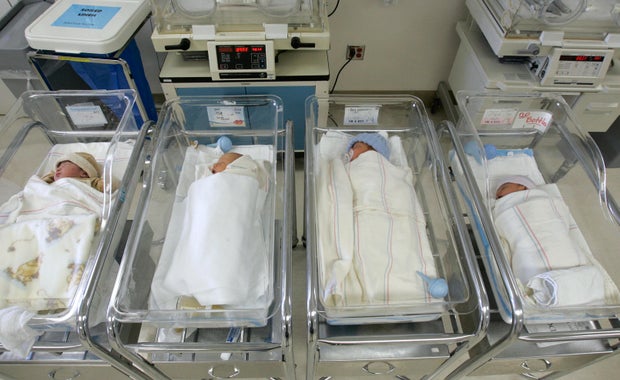 Newborns wait in the nursery at Santa Monica UCLA Medical Center on Tuesday 1/10/2006. Many women a