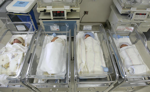 Newborns wait in the nursery at Santa Monica UCLA Medical Center on Tuesday 1/10/2006. Many women a 