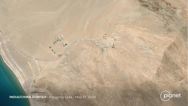 Build up at the Line of Actual Control on the disputed border between China and India is seen in this handout satellite image of Pangong Lake courtesy of Planet Labs taken May 27, 2020 