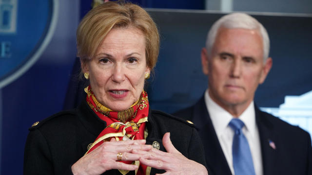 Deborah Birx, response coordinator for the White House coronavirus task force, speaks as Vice President Mike Pence listens during a briefing on the coronavirus in the Brady Briefing Room at the White House on March 31, 2020, in Washington. 