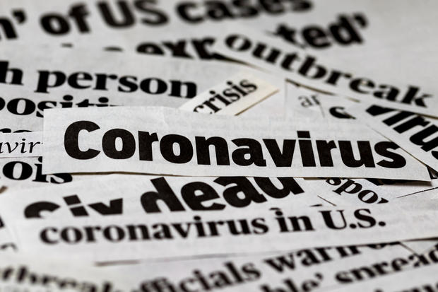 Coronavirus, covid-19 newspaper headline clippings. Print media information isolated 